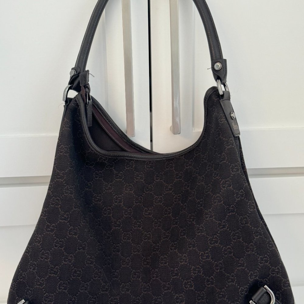 𝅺GUCCI Jackie GG monogram D-Ring hobo medium dark brown - Picture 3 of 10